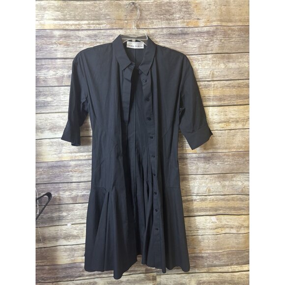 Prabal Gurung Flared Shirt Dress Black Button-Up Size 6 100% Cotton Classic - Picture 4 of 7